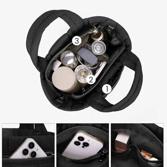 Chic Mini Puffer Tote Bag - Spacious Lightweight Purse for Daily Essentials - Picture 2 of 7